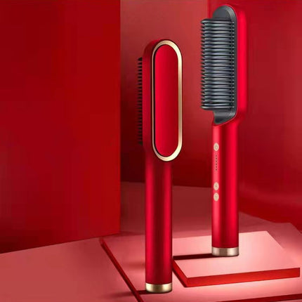 2-in-1 Hair Straightener & Curling Hot Comb – Dual-Purpose Electric Styling Brush with Negative Ion Technology