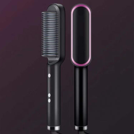 2-in-1 Hair Straightener & Curling Hot Comb – Dual-Purpose Electric Styling Brush with Negative Ion Technology