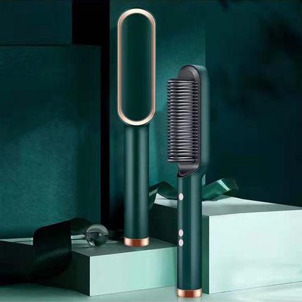 2-in-1 Hair Straightener & Curling Hot Comb – Dual-Purpose Electric Styling Brush with Negative Ion Technology