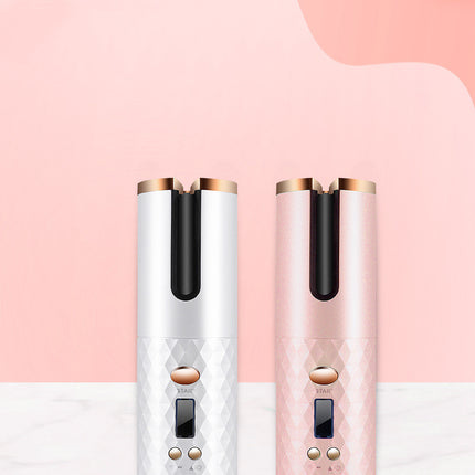 Rechargeable Automatic Hair Curler – Portable Ceramic Curling Iron with LCD Display & Rotating Barrel