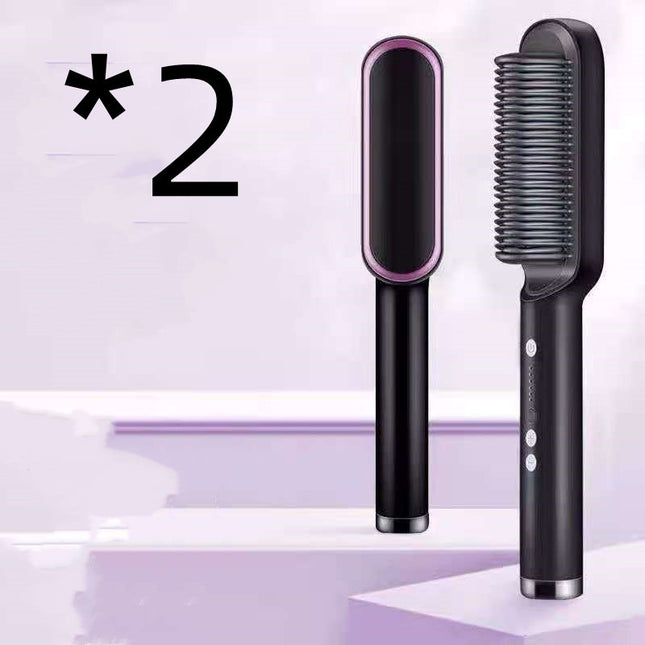 2-in-1 Hair Straightener & Curling Hot Comb – Dual-Purpose Electric Styling Brush with Negative Ion Technology