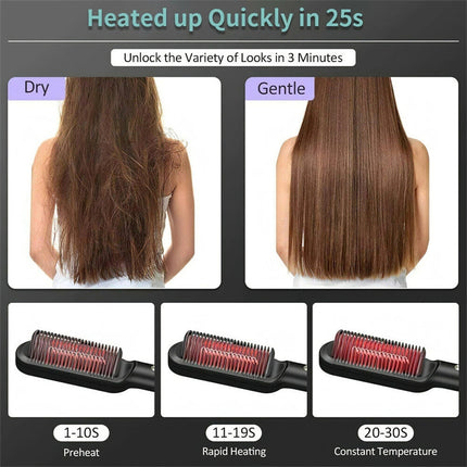 2-in-1 Hair Straightener & Curling Hot Comb – Dual-Purpose Electric Styling Brush with Negative Ion Technology