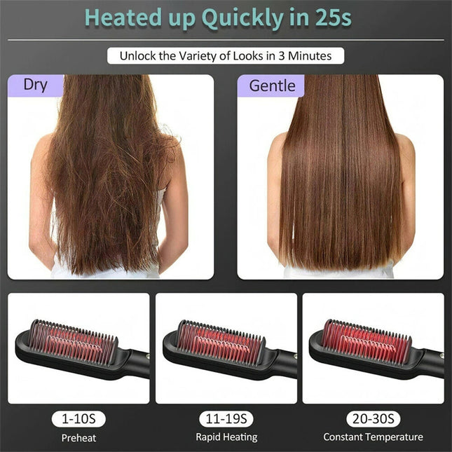 2-in-1 Hair Straightener & Curling Hot Comb – Dual-Purpose Electric Styling Brush with Negative Ion Technology