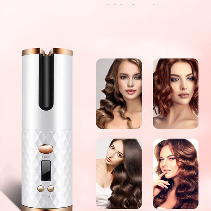 Rechargeable Automatic Hair Curler – Portable Ceramic Curling Iron with LCD Display & Rotating Barrel