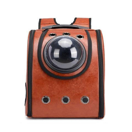 Leather Pet Capsule Backpack – Stylish Carrier for Cats & Dogs