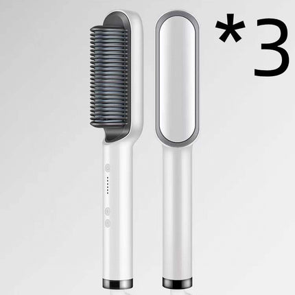 2-in-1 Hair Straightener & Curling Hot Comb – Dual-Purpose Electric Styling Brush with Negative Ion Technology