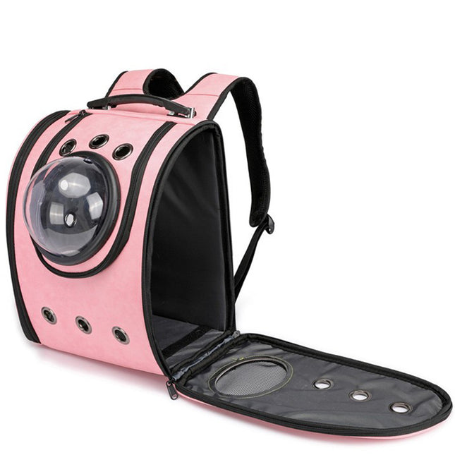 Leather Pet Capsule Backpack – Stylish Carrier for Cats & Dogs
