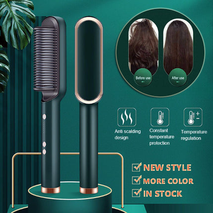 2-in-1 Hair Straightener & Curling Hot Comb – Dual-Purpose Electric Styling Brush with Negative Ion Technology