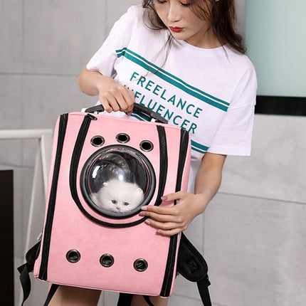Leather Pet Capsule Backpack – Stylish Carrier for Cats & Dogs