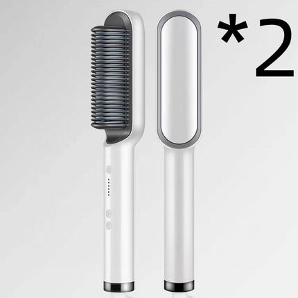 2-in-1 Hair Straightener & Curling Hot Comb – Dual-Purpose Electric Styling Brush with Negative Ion Technology