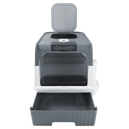 Large Grey Cat Litter Box – Anti-Splash Tray with Pull-Out Drawer