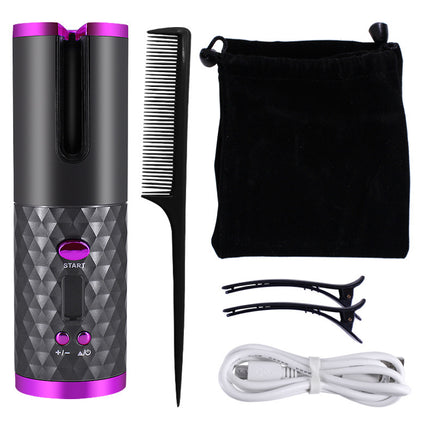 Rechargeable Automatic Hair Curler – Portable Ceramic Curling Iron with LCD Display & Rotating Barrel