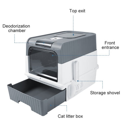 Large Grey Cat Litter Box – Anti-Splash Tray with Pull-Out Drawer