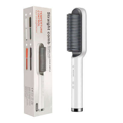 2-in-1 Hair Straightener & Curling Hot Comb – Dual-Purpose Electric Styling Brush with Negative Ion Technology