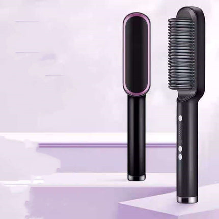 2-in-1 Hair Straightener & Curling Hot Comb – Dual-Purpose Electric Styling Brush with Negative Ion Technology