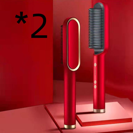 2-in-1 Hair Straightener & Curling Hot Comb – Dual-Purpose Electric Styling Brush with Negative Ion Technology