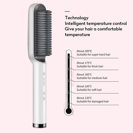 2-in-1 Hair Straightener & Curling Hot Comb – Dual-Purpose Electric Styling Brush with Negative Ion Technology