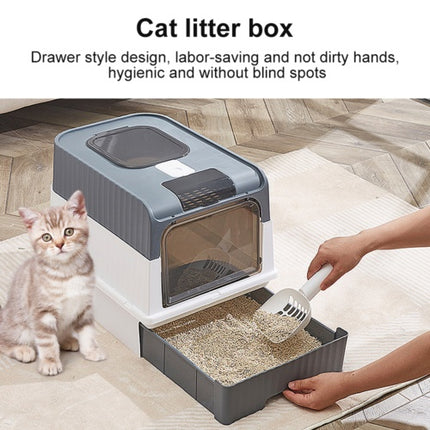 Large Grey Cat Litter Box – Anti-Splash Tray with Pull-Out Drawer