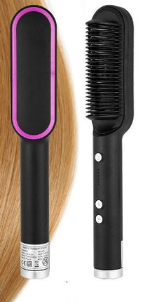 2-in-1 Hair Straightener & Curling Hot Comb – Dual-Purpose Electric Styling Brush with Negative Ion Technology