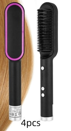 2-in-1 Hair Straightener & Curling Hot Comb – Dual-Purpose Electric Styling Brush with Negative Ion Technology
