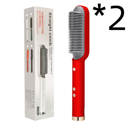 2-in-1 Hair Straightener & Curling Hot Comb – Dual-Purpose Electric Styling Brush with Negative Ion Technology