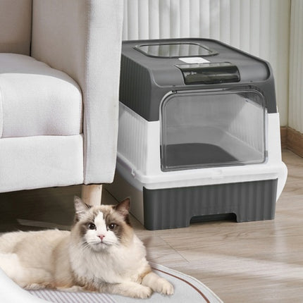 Large Grey Cat Litter Box – Anti-Splash Tray with Pull-Out Drawer