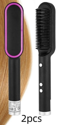 2-in-1 Hair Straightener & Curling Hot Comb – Dual-Purpose Electric Styling Brush with Negative Ion Technology