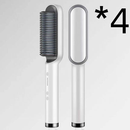 2-in-1 Hair Straightener & Curling Hot Comb – Dual-Purpose Electric Styling Brush with Negative Ion Technology