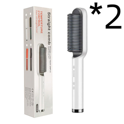 2-in-1 Hair Straightener & Curling Hot Comb – Dual-Purpose Electric Styling Brush with Negative Ion Technology