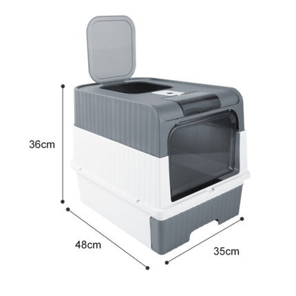 Large Grey Cat Litter Box – Anti-Splash Tray with Pull-Out Drawer