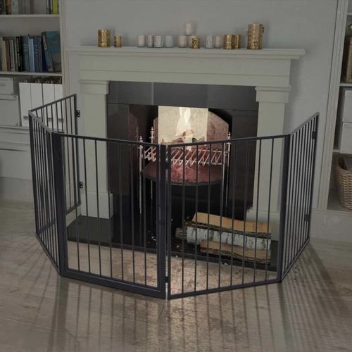 Pet-Safe Steel Fireplace Fence - Durable Black Barrier for Safety and Style